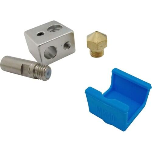 MK10 Hotend Kit for 3D Printer M7 Brass Nozzle and Throat with PTFE Tube and Aluminum Heater Block