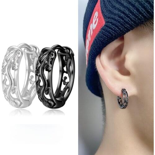 Trend Retro Dragon Pattern Earring Fashion Street Men Women Black Silver Color Earring Hip Hop Men Women Nightclub Party Jewelry