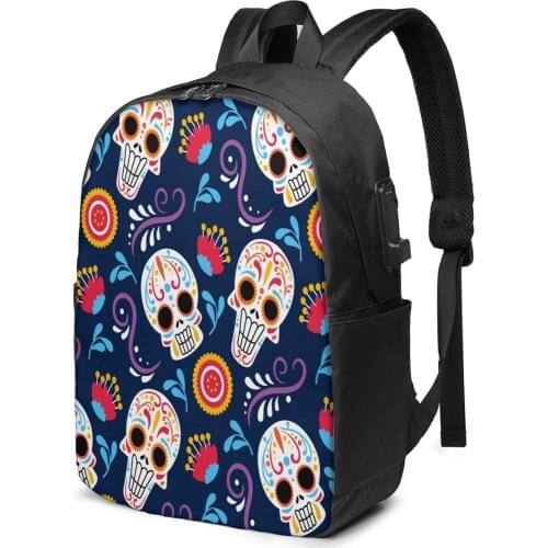 Fashion Backpack Colorful Day Of Dead Skull Student School Bag For Boy Girl Teenager USB Charge Computer Laptop Back Pack