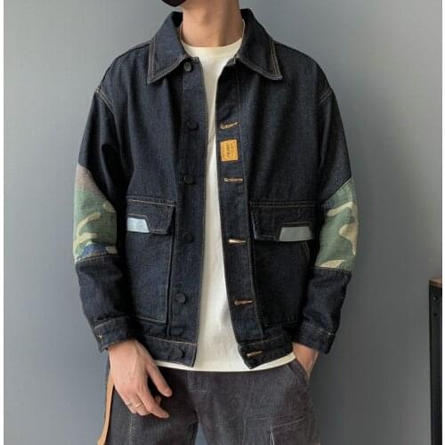 Tide Brand Casual Korean Style Denim Jacket Slim Stitching Contrast Color Jacket Mens Spring Outerwear Loose Wild Coat