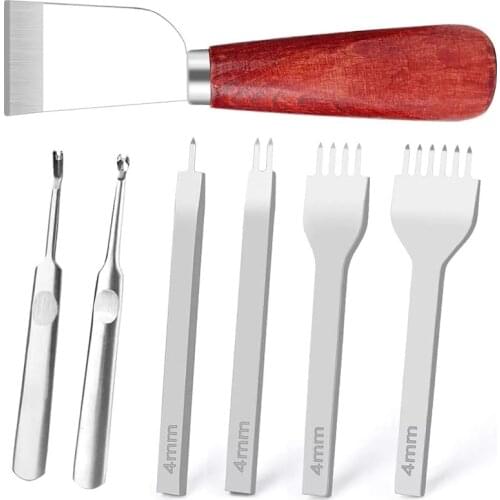 KAOBUY 7PCS Stitching Chisel Set(1/2/4/6) Leather Edge Skiving DIY Craft Tool + Cutting Knife For DIY Leathercraft Cutting