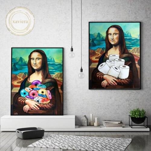 Mona Lisa Funny Canvas Painting Modern Bathroom Toilet Decoration Nordic Abstract Roll Paper Donut Wall Art Posters and Prints