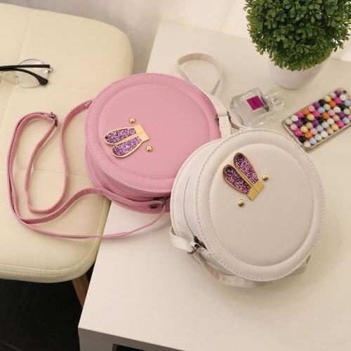 New girl small round bag cute rabbit ears sequin diagonal bag PU