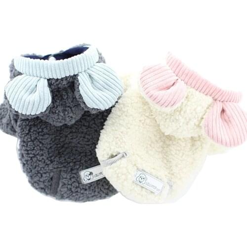 New Winter Coat for Dogs Stripe Cartoon Ear Hood Fleece Warm Dog Jacket Puppy Dog Clothes XS S M L XL