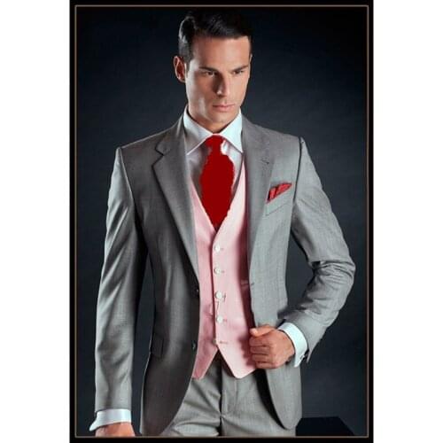Newest Two Buttons Light Grey Groom Tuxedos Notch Lapel Groomsmen Mens Wedding Prom Suits (Jacket+Pants+Vest+Tie) NO:151