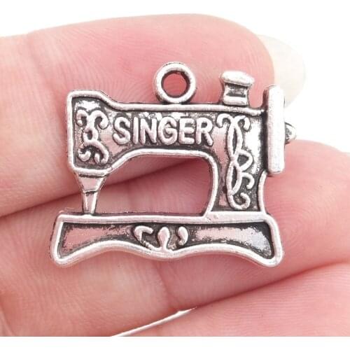 BULK 30pcs Eco-friendly Alloy Singer Sewing Machine Charms DIY Metal Pendants Tibetan Silver Plated 20*17mm 1.2g