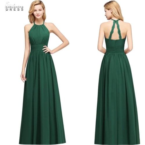 34 Colors Green Chiffon Bridesmaid Dresses Long Halter Backless Wedding Party Dress A-line vestido de fiesta de boda