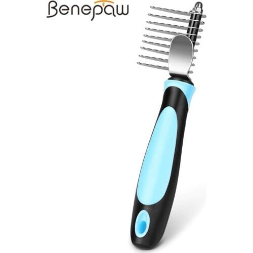 Benepaw Professional Dematting Comb For Dogs Stainless Steel Rakes Anti-slip Safe Pet Grooming Tool Remove Matted Knotted Hair