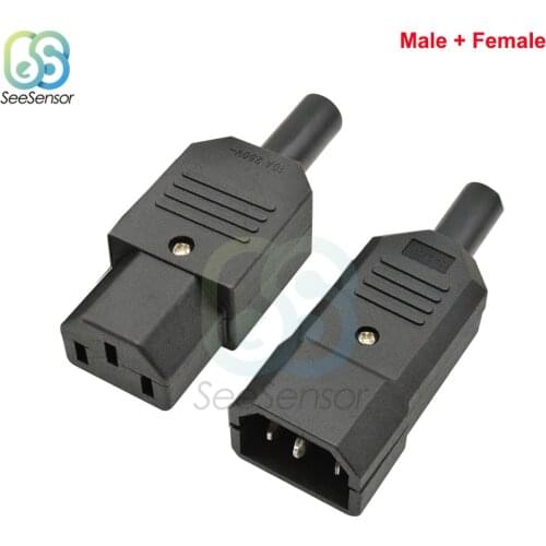 1set Female+Male Plug IEC Straight Cable Plug Connector C13 C14 Rewirable Power Connector 3 pin AC Socket 10A 250V