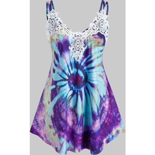 ROSEGAL Plus Size Tie Dye Applique Panel Dual Strap Tank Top Casual Summer Women Sleeveless Long Tank Top Gothic Punk Tops