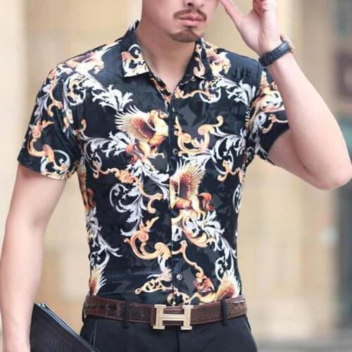 Summer Gold Luxury Velvet Shirts For Mens Silk Stretch Clothes For Mens Fashion Large Size Baroque Vintage Blouse Transparent