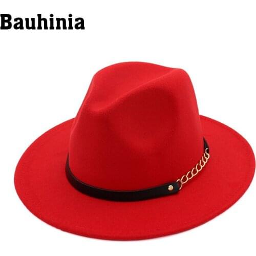 Bauhinia New Fashion Womens Men Wool Felt Panama Hat Wide Brim Belt Fedora Cowboy Hats