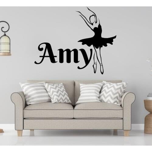 Silhouette Ballet Dancer Personalized Name Wall Sticker Decal Dance Sticker Home Bedroom Wall Art Decoration A00903