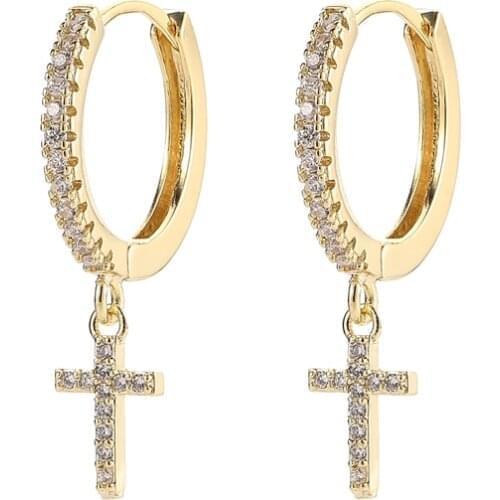 Fashion Small Cute Cross Earrings High Quality Crystal Gold Cross Hoop Earrings For Women Girls gift Jewelry серьги кресты 2020