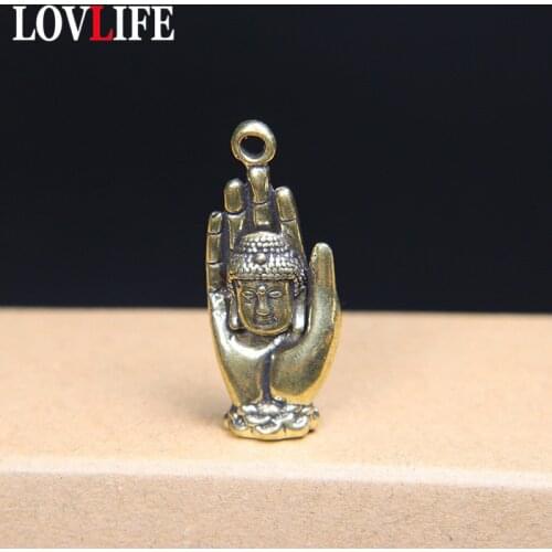 Vintage Brass Buddhist Palm Buddha Religion Belief Men Women Keychains Pendants Jewelry Handmade Keyrings Lanyard Hangings Gifts