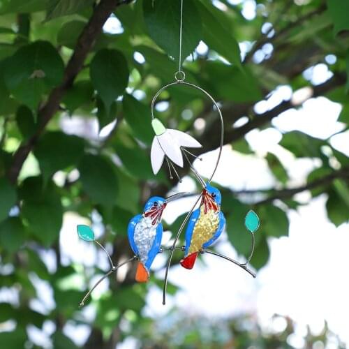 Birds On A Wire Stained Glass Hanging Window Panel Suncatcher Without Rope Garden Home Alloy Wall Ornaments Pendant