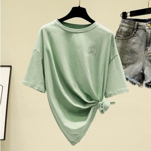 Shea butter green T-shirt female loose cotton short sleeve summer dress Korean version of large size student half sleeve jacket