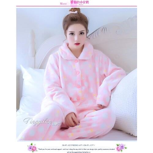 Lady Flannel Pajama Womens Winter Warm Homewear Girls Coral Fleece Velvet Sleepwear Long Sleeves Plus Size Leisure Wear D-2114