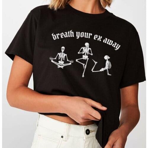 Skeleton Yoga Female Funny Tshirt Women Cotton Plus Size Cute Halloween T Shirt Vintage Fashion Graphic Tees Gothic Top Clothes