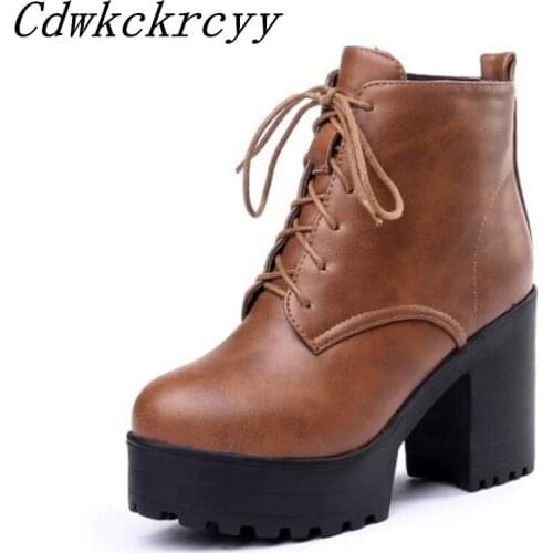 Winter New style Coarse heel Women Boots British style locomotive Martin boots winter boots for girls plus size 34-43