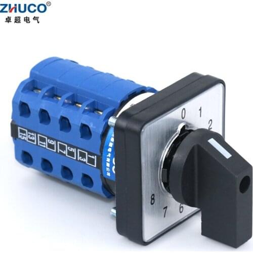 ZHUCO SZW26/LW26-20/0-8.4 20A Four Pole Nine Position 64X64 48X48 mm Panel Mounting Cam Changeover Switch Reversing switches