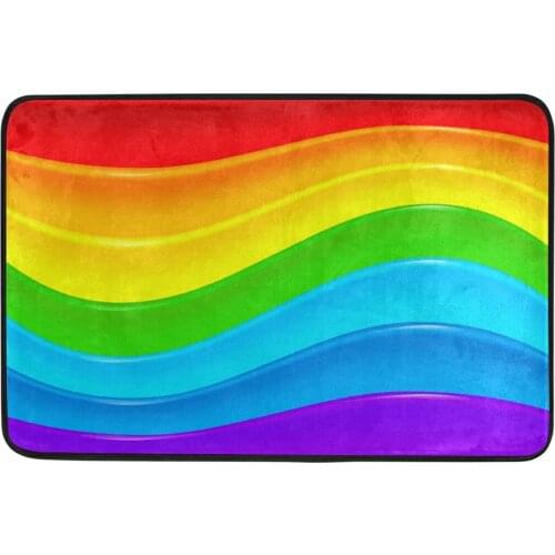 40*60cm Home Decor Bright Rainbow Waves Design Floor Mat Rug Polyester Fabric Non-slip Water Absorption Doormat Room Carpet