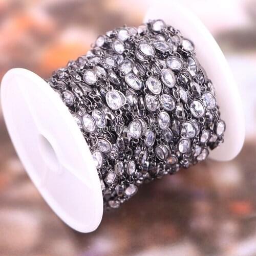 5 Meters ZYZ-F9003 White Zircon Bezel Connector Rosary Chain, Faceted Oval Cubic Zircon Crystal Chain, Jewelry Findings