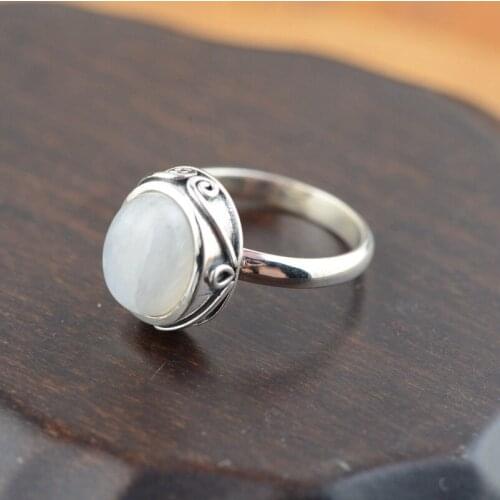 925 sterling silver inlaid natural Moonstone Ring Blue luster moonlight concise package import Womans silver ring