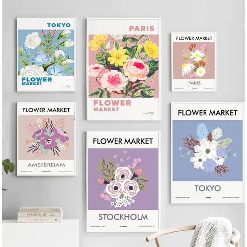 Abstract Flower Market Leaf Vintage Color Wall Art Canvas Painting Nordic Posters And Prints Wall Pictures For Living Room Decor