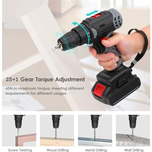 21V Cordless Electric Drill with 3/8 Inch Chuck Mini Power Drill & Screwdriver with Battery Level Indicator LED Work Light