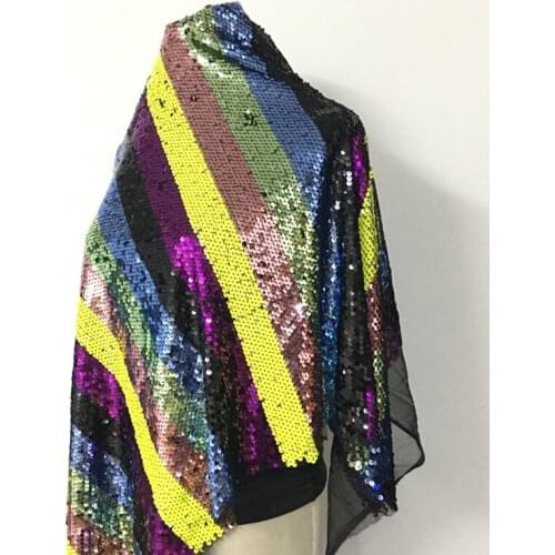 GLace 1Y/lot Rainbow sequins fabric glitter sewing mesh women dress performance costume accessories TX1517
