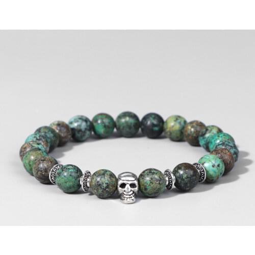 Fashion Mens Bracelet Tiger Eye Stone Beads Bracelet Women Natural Lava Volcanic Stone Punk Skeleton Skull Bracelet Jewelry