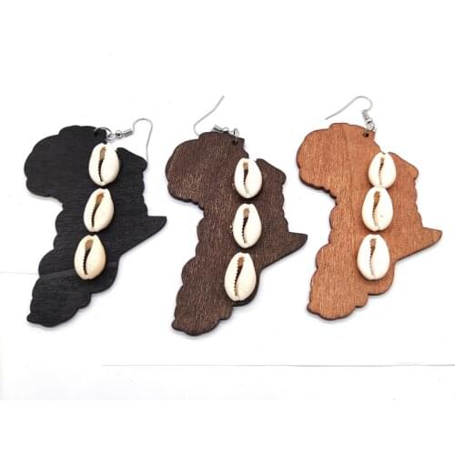 Shell africa map wooden earrings can mixed colors