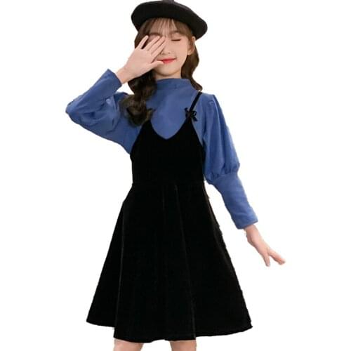 Children Clothes Solid Color Clothes For Girls Tshirt + Dress Girl Set Spring Autumn Childrens Clothing 6 8 10 12 14