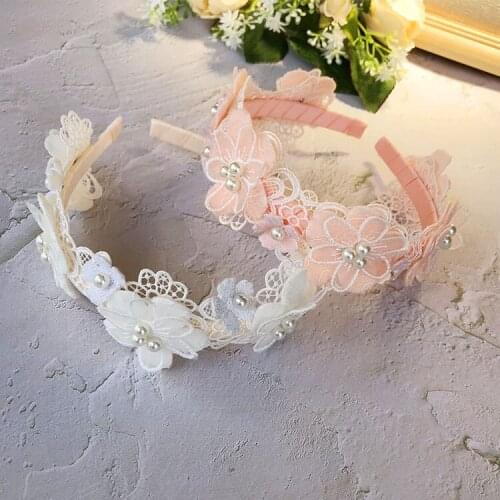 Baby Headband Rose Flower Hair Band Lace Pearl Sweet Newborn Headbands Turban Children Girls Headwear Hair Accessories