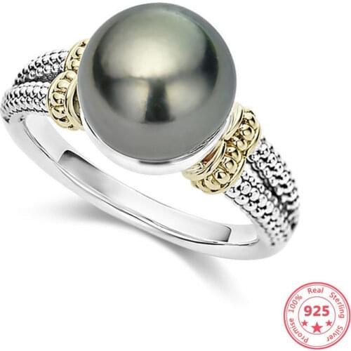 DIWENFU 100% S925 Silver Black Pearl Ring for Women Bizuteria Wedding Anillos Gemstone Silver 925 Jewelry Pearl Ring Women Box