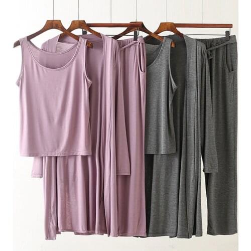 Fdfklak 3 Piece Set Summer Home Suit for Women Modal Home Cloth Loose Womens Pajamas Set Female Homewear Suit Ladies Sleepwear