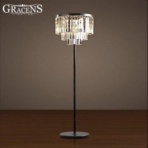 Hot Selling Vintage Crystal Floor Lamps Fixture Round Black Chrome Metal Clear Crystal Stand Lighting For Living Room