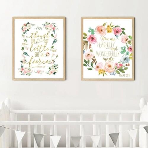 Though She Be... Quote Canvas Prints Blush Nursery Art Watercolor Floral Wallpaper Art Blush Sage Eucalyptus Baby Girl Painting