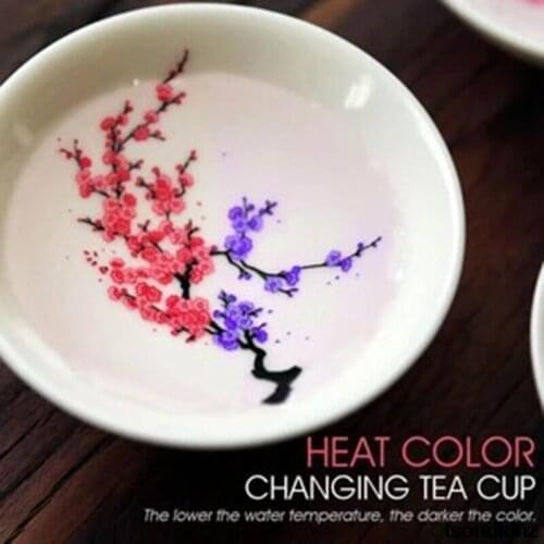 Ceramic Tea Cup Tea Bowl Japanese Magic Sakura Cup Cold Temperature Color Changing Flower Display Sake Cup