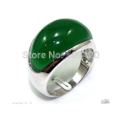 FINE real green jade silver ring size 6-9