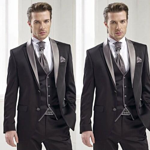 Handsome Wedding Men Tuxedos Suits Shawl Lapel Patchwork 3 Pieces Set Grooms Party Marriage Blazer