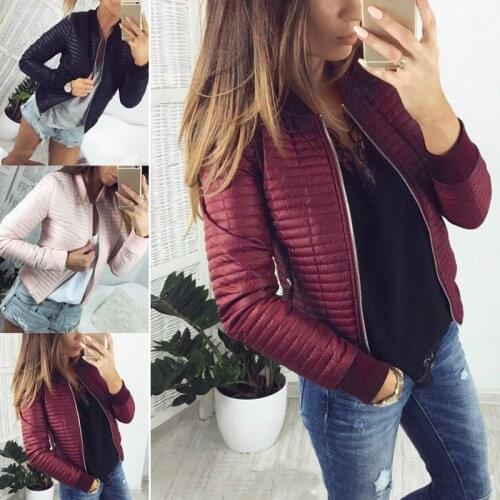 Autumn Winter Women Bomer Jacket Collarless Casual Fashion Slim Padded Thread Sewing Pocket Parkas Zippers Jackets Coat