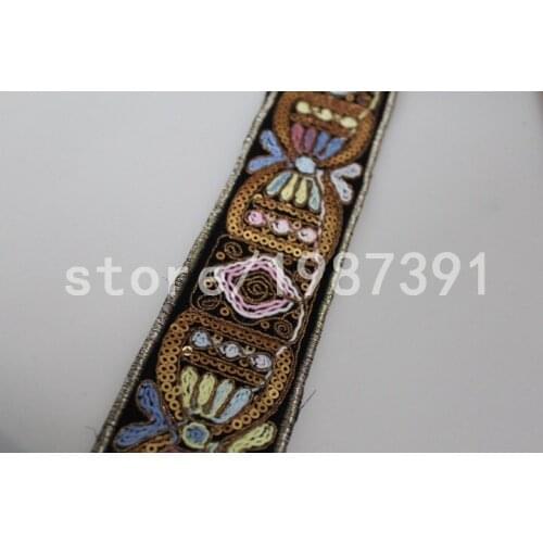 Wide about4.8cm 4yards/lot Polyester Woven Jacquard Ribbon nation in black geometric pattern for clothing accessory LS-0113