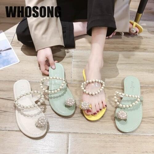 Summer Women Slippers Woman Rhinestone Flats Girls Beach Slides Ladies Outside Shoes Female Pearl Brand Mules Zapatos De Mujer