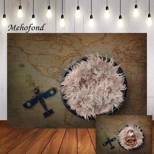 Mehofond Vintage World Map Photography Background Airplane World Travel Kid Boy Baby Shower Brithday Party Backdrop Photo Studio