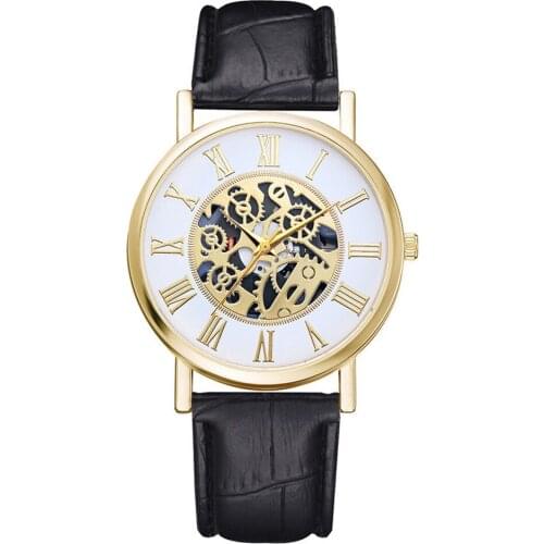 Fashionable Watch For Men PU Leather Band Hollowing out Analog Alloy Quartz Wrist Watches Men Watch Clock