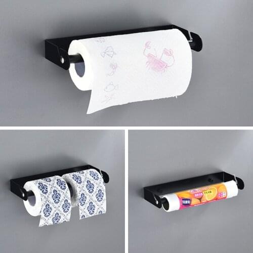 Wall Mounted 304 Stainless Steel Paper Holder No Drilling Plastic Film Hanger Paper Roll Holder Tissue Holder Kitchen Shelf