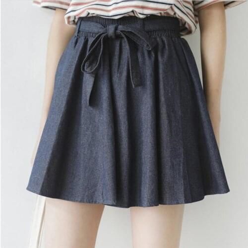 Preppy Style Solid Wide belt Bow Denim Skirt Shorts Elastic Waist Cool And Comfortable All-Match Shorts Plue Size 5XL 6XL 7XL