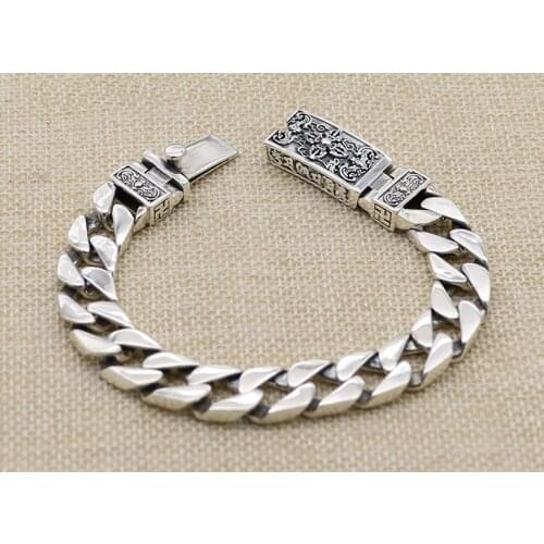 Solid 925 Sterling Thai Silver Mens Buddha Vajra Chain Link bracelet bangle jewelry A5199